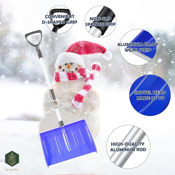 GardenPal Snow Shovel for Driveway Car Home Garage, PortableSnow Shovel with D-Grip Handle, Collapsible Snow Sand Mud Removal Tool, Large Capacity, Heavy Duty Metal Collapsible
