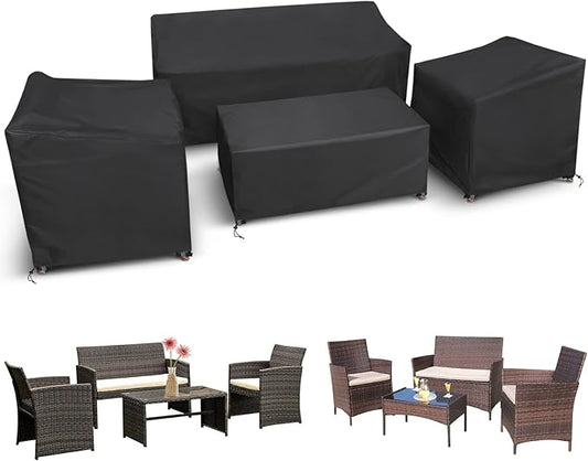 STARTWO Patio Furniture Covers 4 Piece Set, Heavy Duty Waterproof Outdoor Furniture Cover for Rattan Wicker Conversation Set, Black