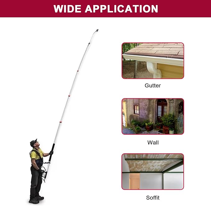 24 FT Telescoping Pressure Washer Wand with Pressure Washer Extension Wand,Brush Head,Gutter Cleaner Attachment and Support Belt,Pressure Washer Extension Pole for Wall Roof Gutter