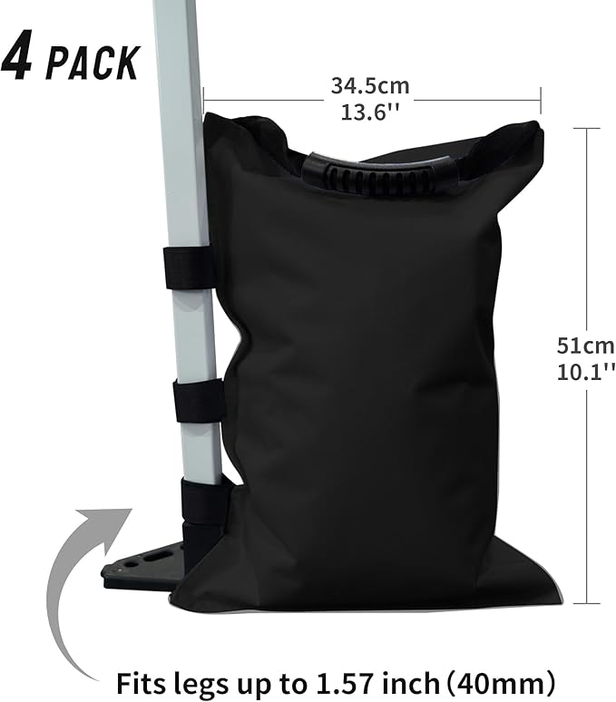 CROWN SHADES Sand Bags for Canopy Legs (150 LBS) Sandbags for Weight, Canopy Weights, Pop Up Tent Weights Bags, Black (Unfilled)