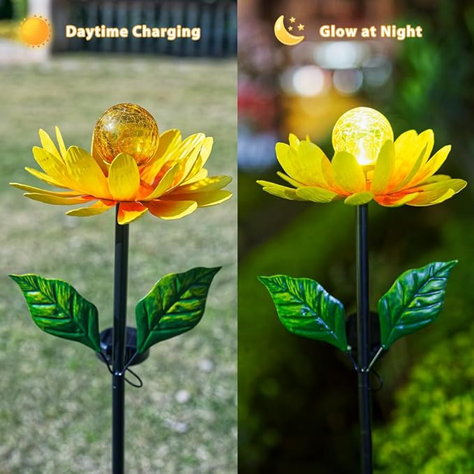 Solar Flowers Wind Spinners Outdoor,Sunflower Windmill for Yard Art Decor Lights Wind Pinwheels with LED Crystal Ball Spring Outdoor Decor for Garden Lawn Patio