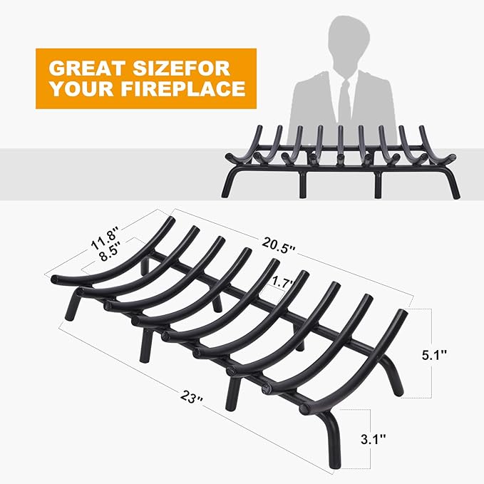 Fire Pit Grate - 23 Inch Fireplace Grate 3/4" Heavy Duty Firewood Stove Log Holder Rack Grates Solid Round Steel Indoor Outdoor Camping Chimney Hearth Wood Burning Fireplace Accessories Tools