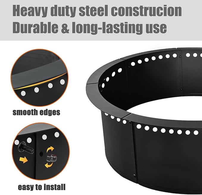 SoulMate Outdoor 35-Inch Outer/31-Inch Inner Fire Pit Ring Smokeless,Duty Solid Metal Steel Round Firepit Rim Insert for DIY Fire Pits, Outdoor Above or In-Ground, Camping Garden Patio Backyard.
