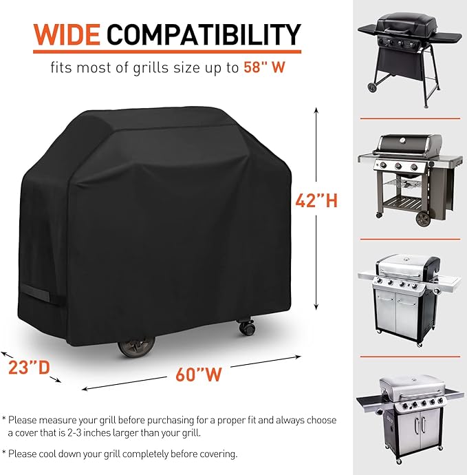 Arcedo 60 Inch Heavy Duty Waterproof BBQ Cover, Fade Resistant Gas Grill Cover, Durable Outdoor Barbecue Protector Compatible for Weber, Char Broil, Nexgrill, Napoleon and More Grills