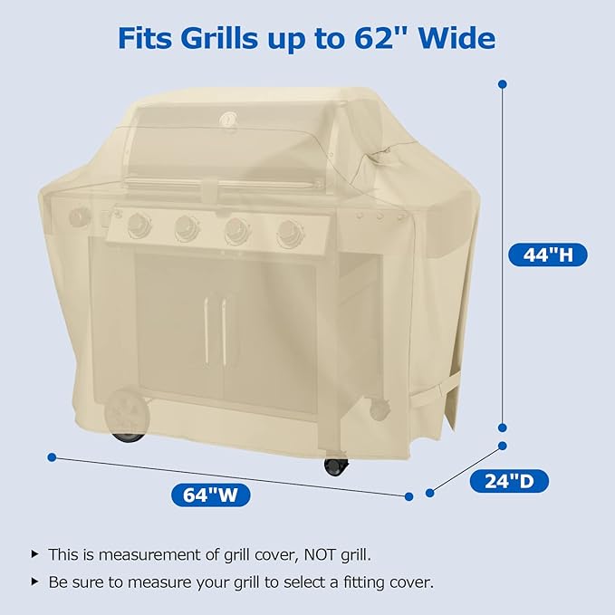 SunPatio 64 Inch Outdoor Waterproof BBQ Gas Cover, Heavy Duty Propane Grill Protector, All Weather Protection, Compatible for Weber Char-Broil Kenmore Nexgrill Grills and More, Beige