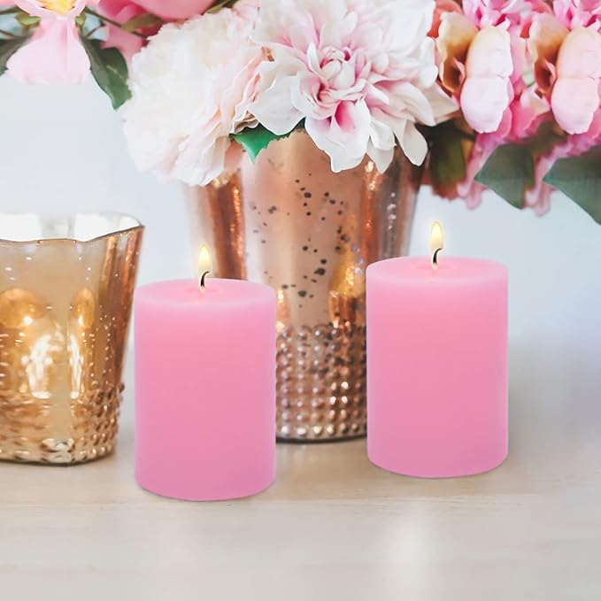 12 Pack 2x3 Inch Pink Pillar Candles for Romantic Valentine's Day, Unscented Column Candles for Home Restaurants Spa Church Weddings, Smokeless Dripless and Clean Burning Emergency Candle