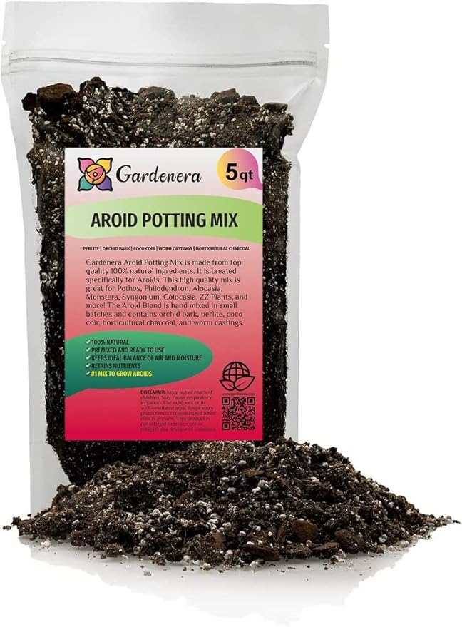 Premium Aroid Potting Mix - Soil Free Blend for Aroids - Growing Medium for House Plants by Gardenera - (5 Quart Bag)