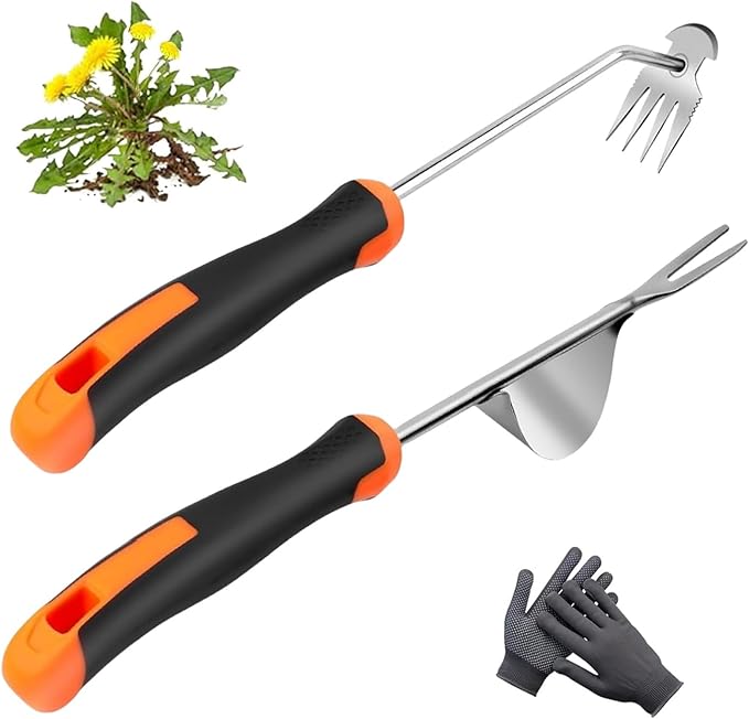 Weed Puller Tool, New Garden Weeder Tool Stainless Steel Hand Weeder Tool,4 Teethes Dual Purpose Weed Remover Tool Weeding Tools for Gardening(2PCS)