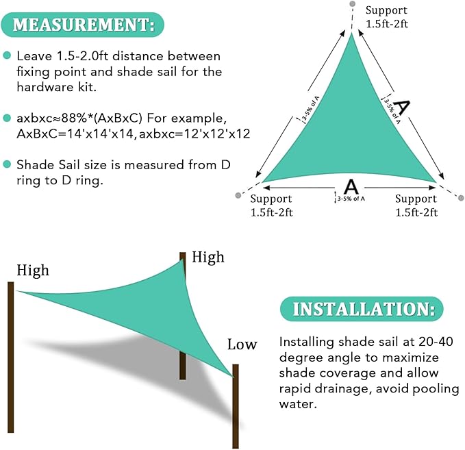Shade&Beyond Sun Shade Sail Breathable UV Block Outdoor Covering Cloth for Backyard, Pool, 18'X18'X18', Turquoise (Customized Available)