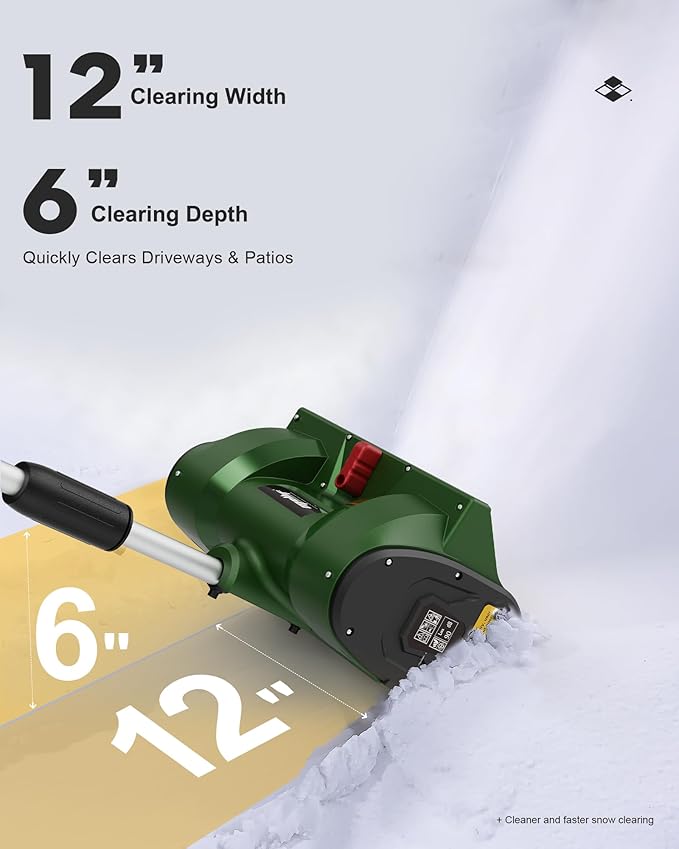Mellif Cordless Snow Shovel, 12-Inch Brushless Snow Blower Compatible with DeWalt 20V MAX Battery, Includes 4.0Ah Battery & Charger Kit, Lightweight with Adjustable Chute (Green for Makita)
