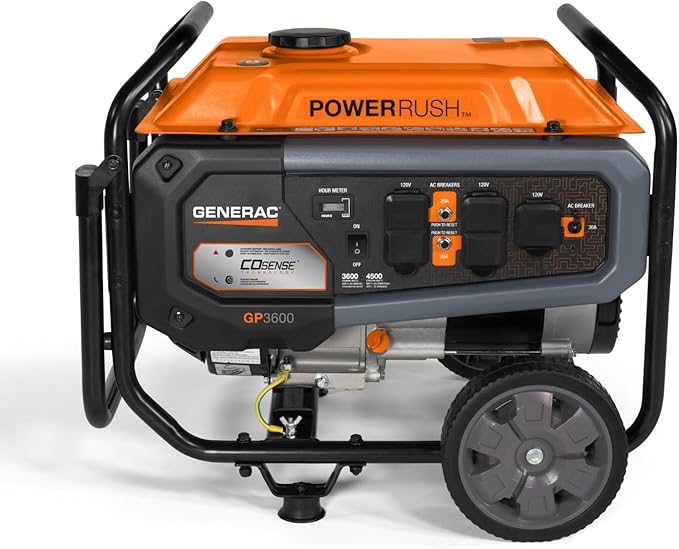Generac 4,500/3,600-Watt Portable Gas Generator - Electric Start - Home Backup or RV Ready - Heavy Duty Frame - Quiet, Long Runtime, Emergency Power- 49-State Compliant