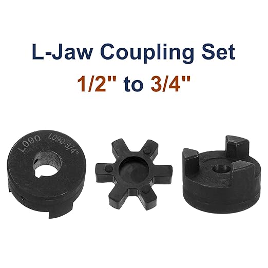 uxcell 1/2" to 3/4" L090 Flexible 3-Piece L-Jaw Coupling Coupler Set & Buna-N NBR Rubber Spider for Log Splitter Hybrid Equipment