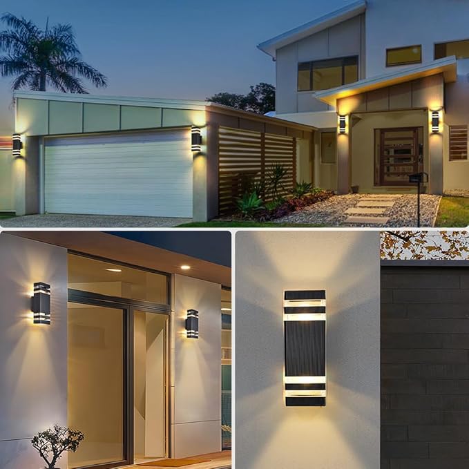 SHIMR Dusk to Dawn Outdoor Lighting 2 Pack, Outdoor Wall Sconce with GU10 Bulbs, Black Aluminum Exterior Lighting Fixtures Wall Mount, Modern Outside Lights for Garage Patio Garden, ETL Listed