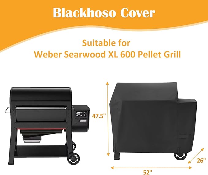 Grill Cover for Weber Searwood XL 600 Pellet Grill, 600D Heavy Duty Waterproof 3400146 Weber Searwood 600 Cover, Outdoor BBQ Accessory