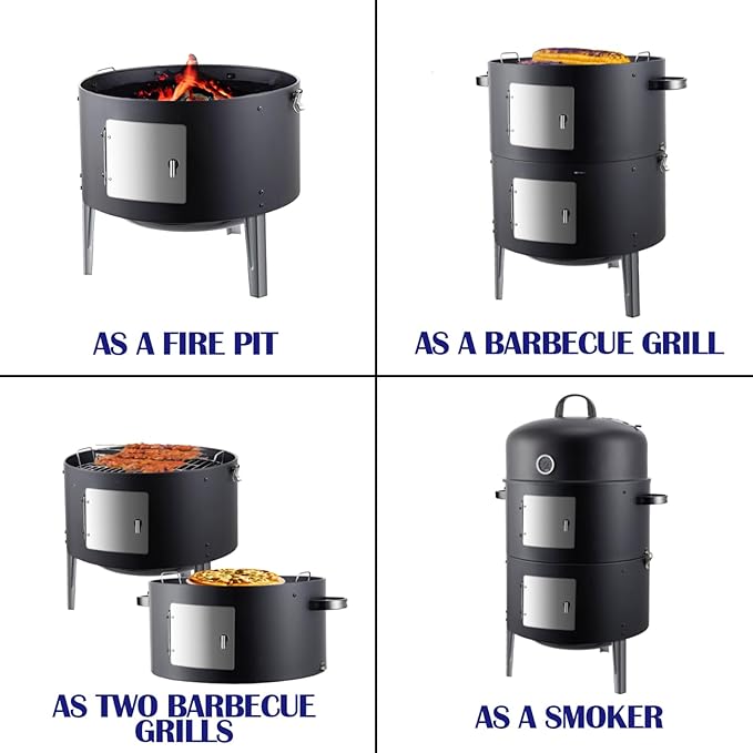 Realcook Charcoal Meat Smoker Grill: Premium BBQ Smokers with Smoke Box - Barbecue Vertical Charcoal Grill Combo for Outdoor Cooking Patio Backyard Grilling Tailgating