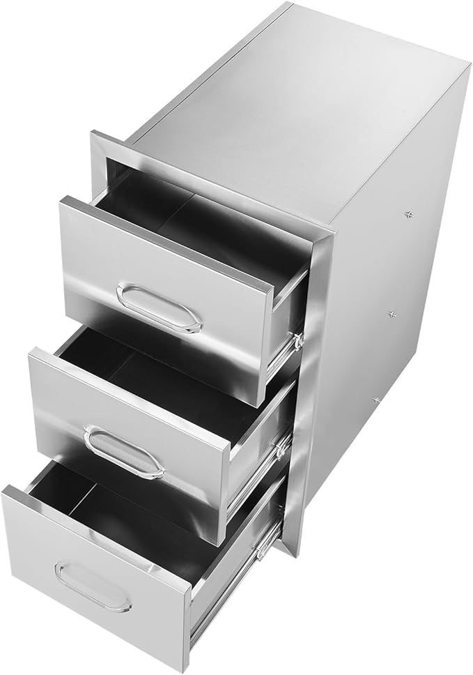 VEVOR Outdoor Kitchen Drawers 16" W x 28.5" H x 20.5" D, Flush Mount Triple Access BBQ Drawers with Stainless Steel Handle, BBQ Island Drawers for Outdoor Kitchens or BBQ Island Patio Grill Station