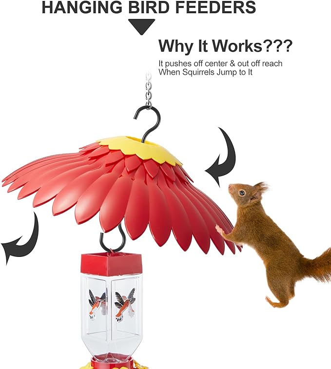 Squirrel Baffle Hummingbird Feeder Shade Cover Dome Shield Hang from Bird Feeders for Outdoors Squirrel Proof Protect Feed Red Yellow Attract Hummingbirds Moat Proof-14inch(Red)