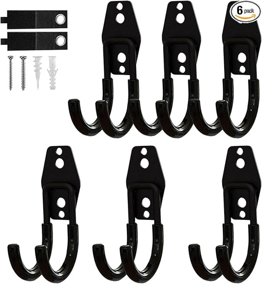 Garage Hooks, 6 Pack Small Round Wall Hooks for Hanging Heavy Duty Ladders, Bikes, Tools Ideal for Garage, Garden, Basement Utility Room Storage (Black)