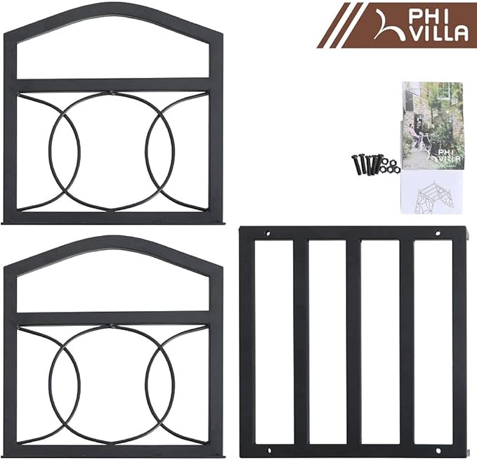 PHI VILLA 17 Inch Small Firewood Log Rack Indoor/Outdoor Steel Wood Storage Log Rack Bin Wood Holder Fireplace Accessories Circle Design, Black
