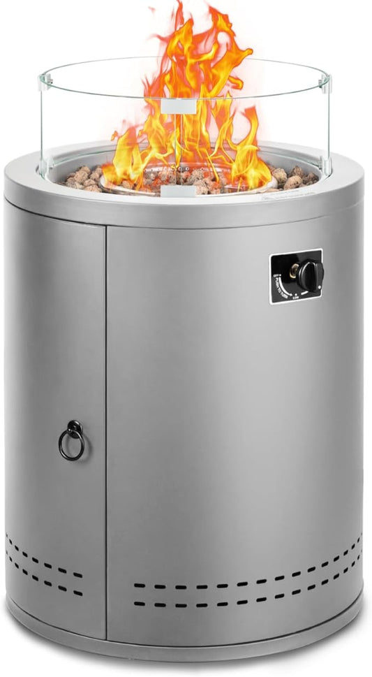 Fire Pit Propane Smokeless 20" Fire Pit Outdoor Patio Fireplaces,50000 BTU Portable Round Fire Pit with Lava Rocks Glass Wind Guard Protective Cover for Outside Camping Garden Balcony