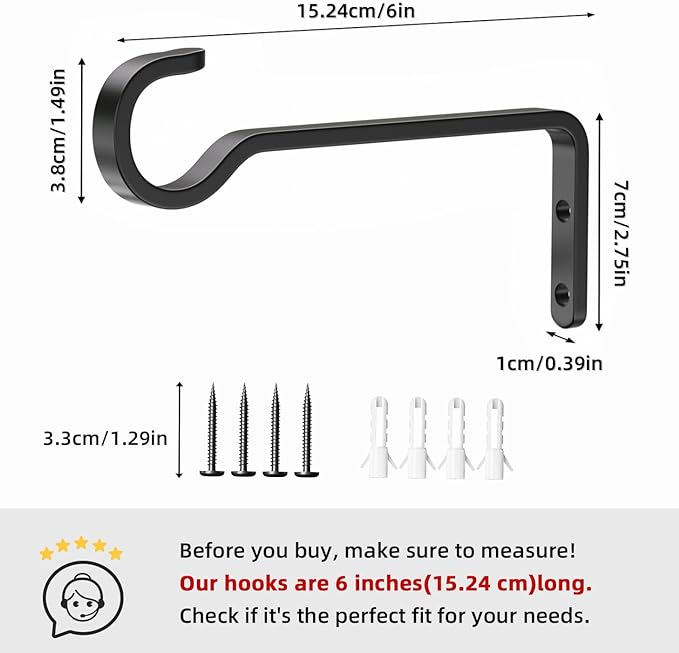 6 Inch 2 Pack Heavy Duty Outdoor Plant Hangers for Hanging Baskets, Iron Plant Brackets for Hanging Plants Outside, Metal Plant Hooks Plant Wall Hooks for Hanging Lantern, Bird Feeder