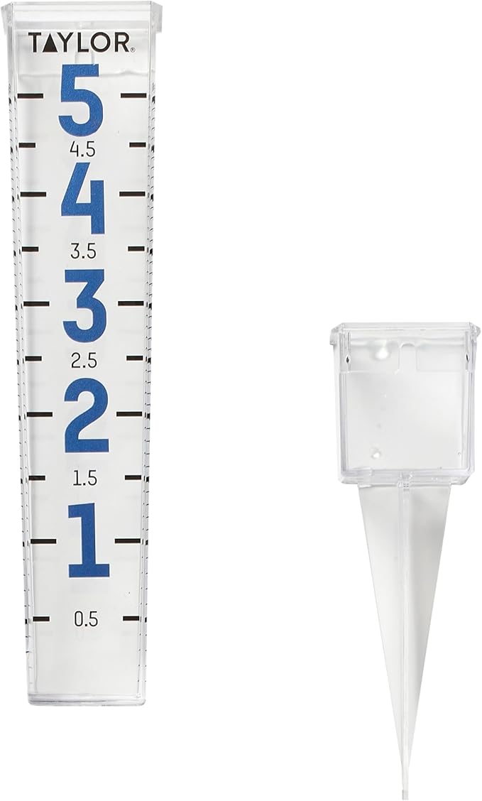 Taylor Metallic Numbers Rain Gauge, Measure and Monitor Precipitation, Easy to Read for Backyard, Patio, Garden, and Lawn, 5-inch, Clear