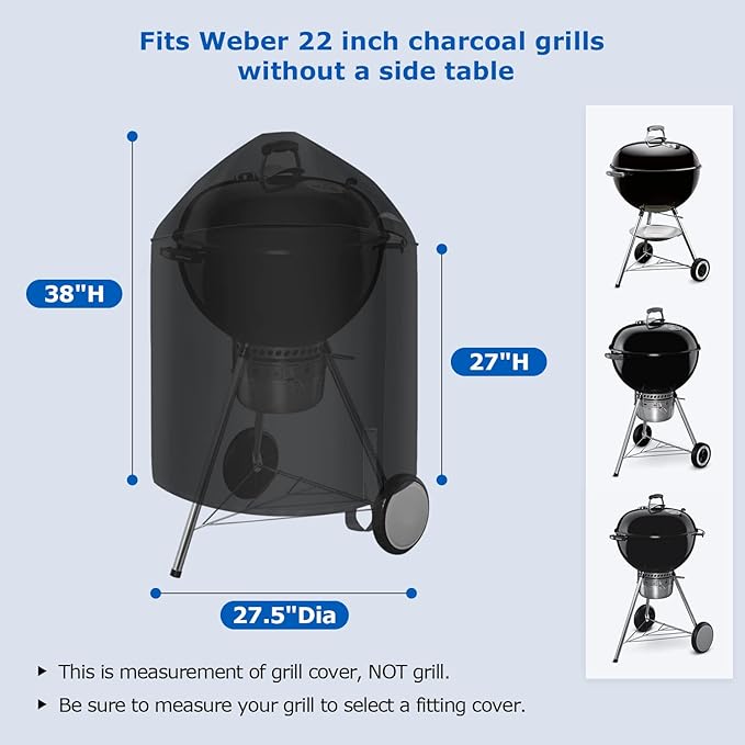 SunPatio Heavy Duty Waterproof Grill Cover Compatible for Weber, Big Green Egg, Char-Broil 22 Inch Charcoal Kettle Grills, Outdoor FadeStop BBQ Cover, Compared to Weber 7150, 27.5" Dia x 38" H