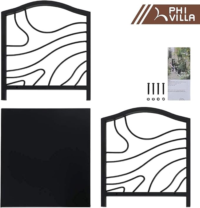 PHI VILLA 17 Inch Firewood Log Rack Bin Indoor/Outdoor Decor Steel Fireplace Wood Holder Storage Brackets Holder Wood Burning Stove Accessories, Black Wave