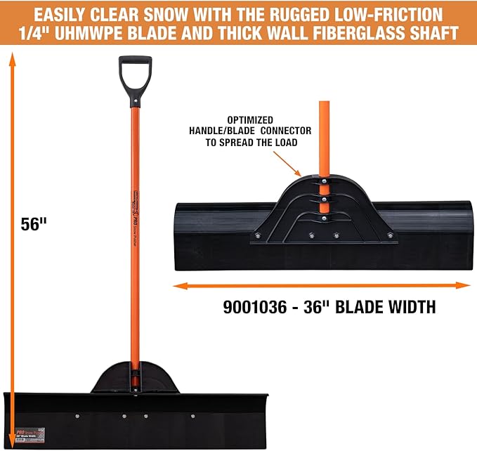 Buyers Products 9001036 36 in. Wide Snow Pusher Shovel Plow Blade for Driveways, Sidewalks, Hockey Rinks, Residential & Commercial Applications, Doorways & Decks