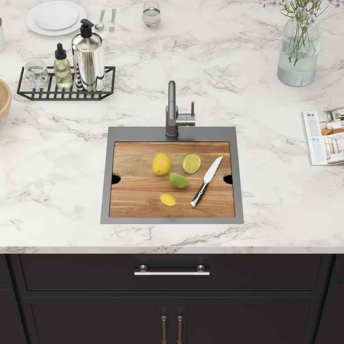 18 Inch Black Drop In Bar Sink Outdoor Kitchen Sink Workstation 16 Gauge Stainless Steel Single Bowl Small Sinks With Pull-out Faucet 18"x18"x9"
