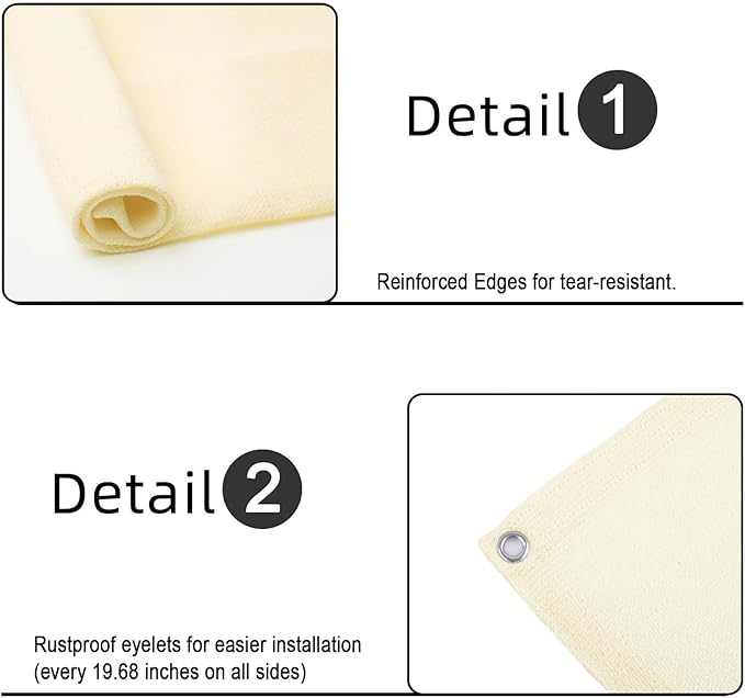 SUNLAX 3'x16' Butter Cream Balcony Privacy Screen Fence Windscreen Cover Fabric Shade Netting Mesh Cloth with Grommets UV Protection for Patio, Backyard, Porch, Railing Shield 90%