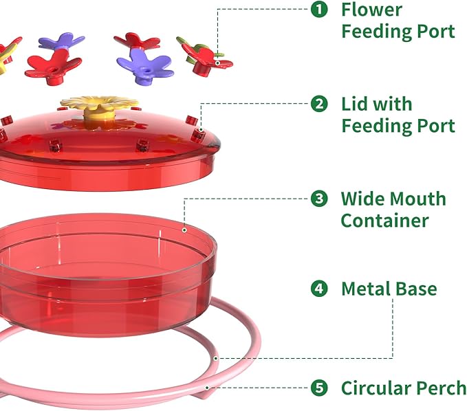 1 Pack Wide-Mouth Hummingbird Feeder for Outdoor Hanging, Nectar Bird Feeder with Ant Moat, Unique Gift