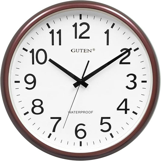 Caysie 16 Inch Sealed Large Outdoor Clock Waterproof, Silent Battery Operated Weatherproof Wall Clocks for Pool Patio Outside Home (Brown)