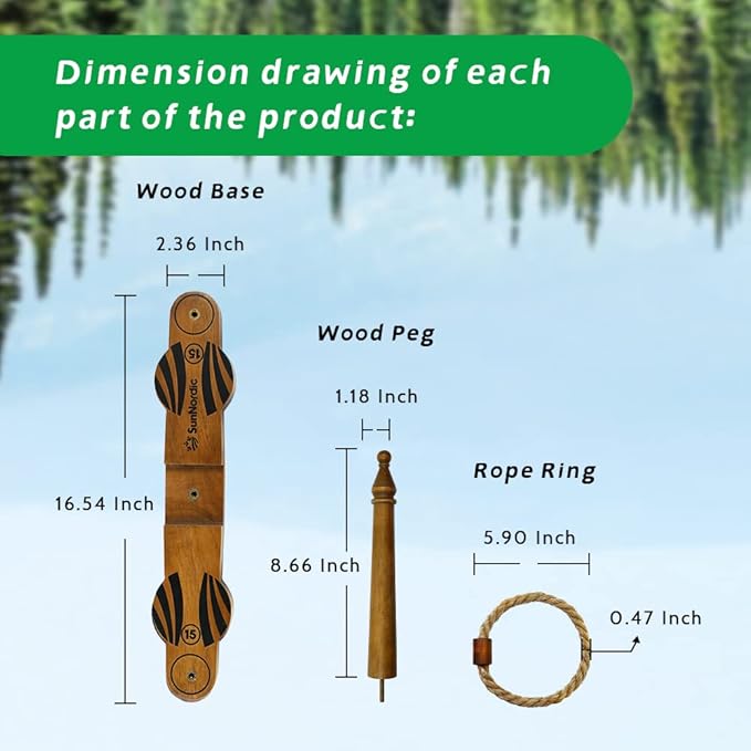 Wooden Ring Toss Game Set, Backyard Beach Camping Game with Toss Rings & Portable Carrying Bag, Outdoor Lawn & Yard Games for Kids, Adults & Family