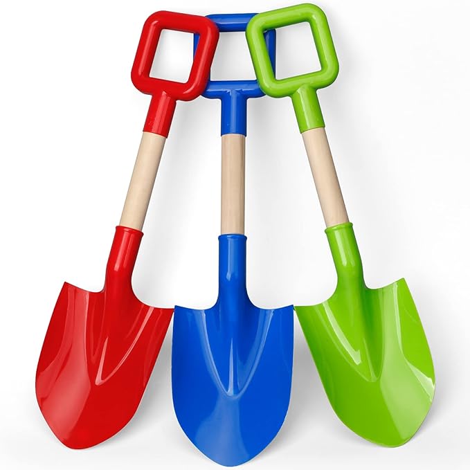 16inch Beach Sand Shovels Toys for Kid Adult, 3PCS Sturdy Long Wooden Spade Gardening Tool Kits Sand Snow Digging for Boy Girl, ABS Plastic Scoops Exploration Gift for Summer Backyard Planting Camping