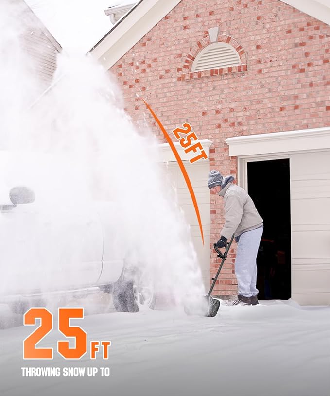 Litheli 2 x 20V 4.0Ah Cordless Snow Shovel,12-Inch Snow Blower Battery Powered, Efficient Brushless Motor Snow Thrower, 25-Feet Snow Throwing Distance
