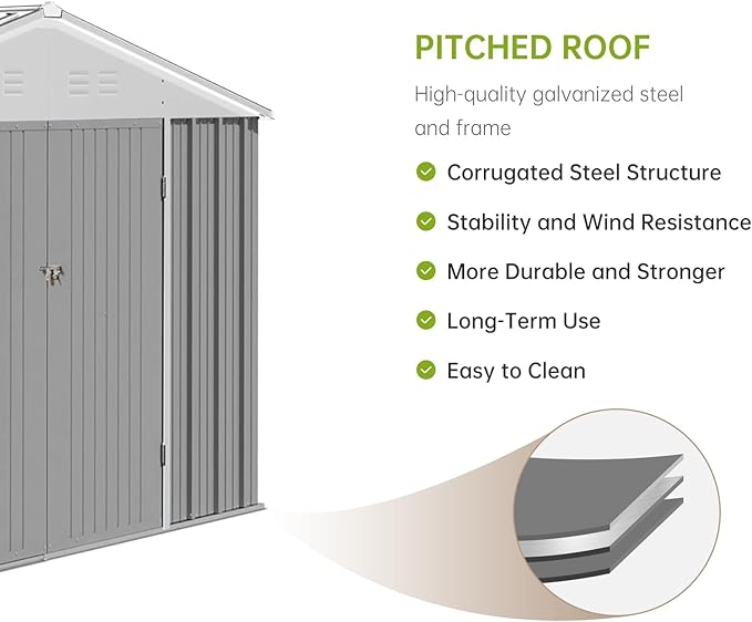 Garvee 7.5 x 8.5 FT Outdoor Storage Shed, Waterproof Utility Shed Storage with Lockable Door Design with Sloped Roof, Metal Shed Galvanised Steel Garden Shed for Backyard Garden Patio Lawn, Gray