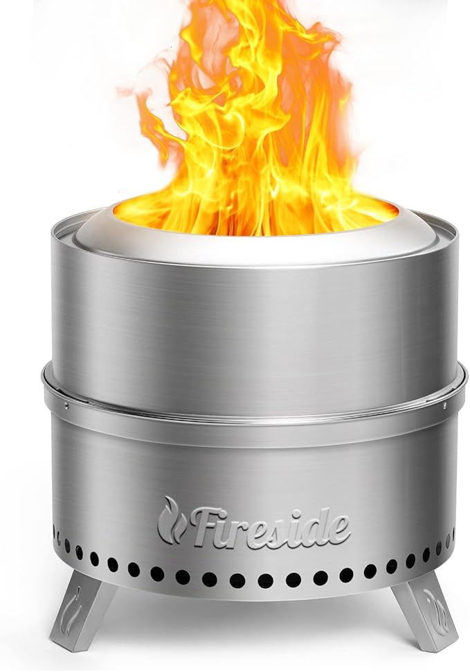 TURBRO 19 Inch Smokeless Fire Pit for Outdoor Wood Burning, Portable 304 Stainless Steel Camping Stove with Stand, Removable Ash Pan, Waterproof Storage Bag, Unique Nested Design, Pluto R19-SS, Silver