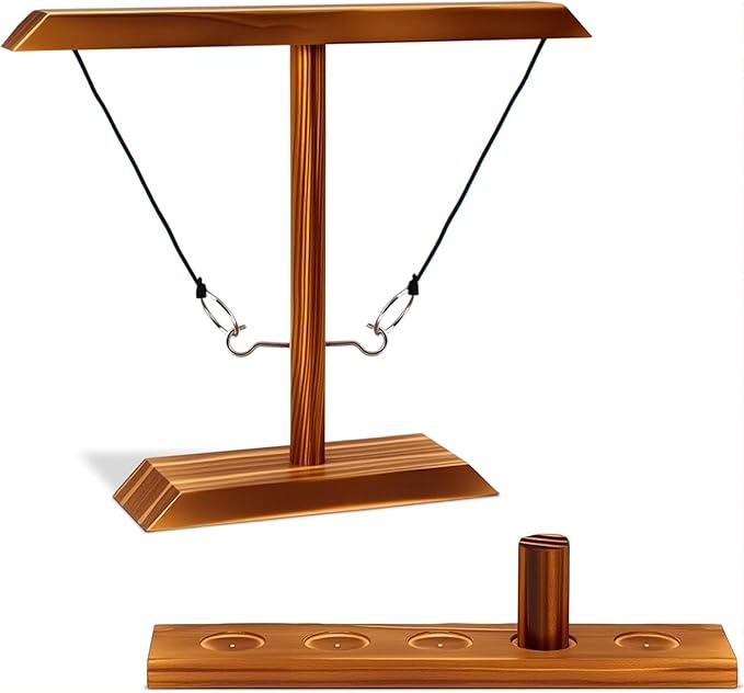 Wooden Ring Toss Game - Classic 2-Peg Tossing Set | Handmade Halloween Games & Thanksgiving Entertainment for Adults, White Elephant Gift Exchange, Portable Family Fun for Backyards & Parties