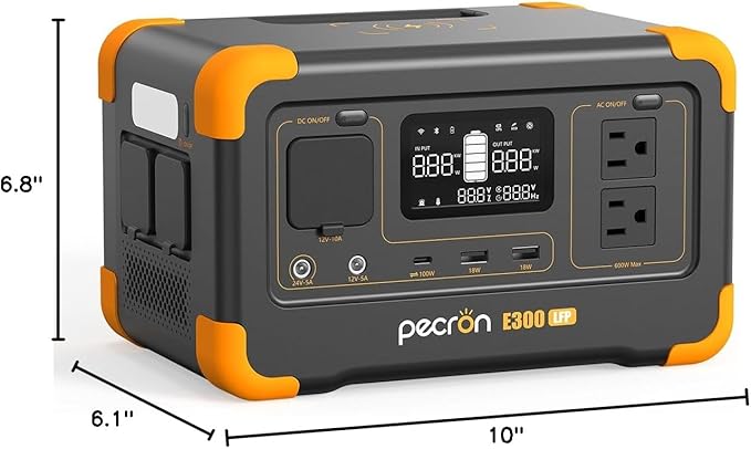pecron Portable Power Station E300LFP, 288Wh Solar Generator, 2 Up to 600W AC Outlets Generator, LiFePO4 Battery Fast Charging, Power Station for Home Use, RV, Camping(Solar Panel Optional)
