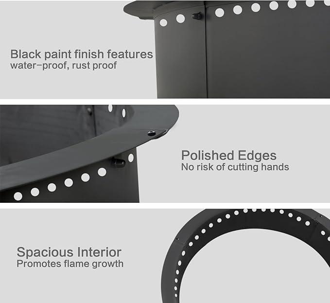 SoulMate Outdoor 48-Inch Outer/42-Inch Inner Fire Pit Ring Smokeless,Duty Solid Metal Steel Round Firepit Rim Insert for DIY Fire Pits, Outdoor Above or In-Ground, Camping Garden Patio Backyard.