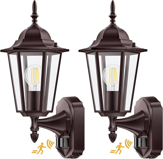Lamomo 2 Pack Motion Sensor Outdoor Lights, Upgrade Dusk to Dawn Bronze Outdoor Light Fixture Wall Mounted, 100% Anti-Rust Aluminum Waterproof Porch Lights for Patio Front Door Garage