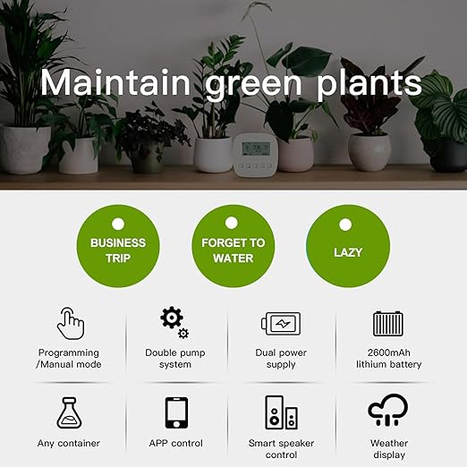 Drip Irrigation System, 2 Pumps for Zone Watering, Programmable Weekly Timer, 20 Adjustable Drippers & 35FT Tubing, Automatic Garden Watering Kit for Lawn/Greenhouse.44D