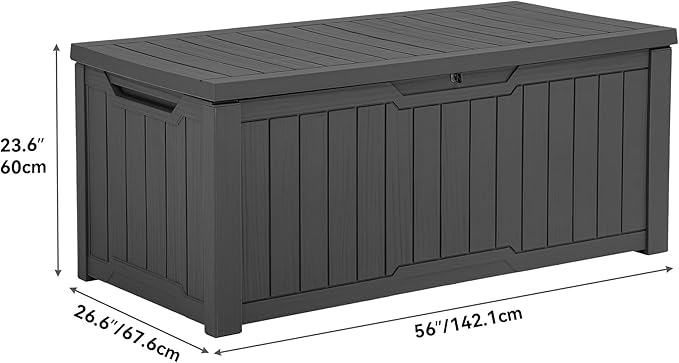 YITAHOME 120 Gallon Resin Deck Box, Weather Resistant Outdoor Storage Box for Patio Cushions, Garden Tools, Pool Supplies, Lockable, Easy Assembly, Extra Seat or Table (Dark Gray)