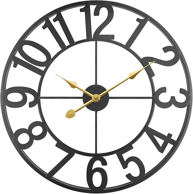 Large Outdoor Clock, Silent Non-Ticking Battery Operated Outdoor Wall Clock, Black Modern Metal Wall Clock for Patio, Porch, Pool Area, Kitchen, Bedroom, Living Room, Farmhouse Decor - 16 Inch