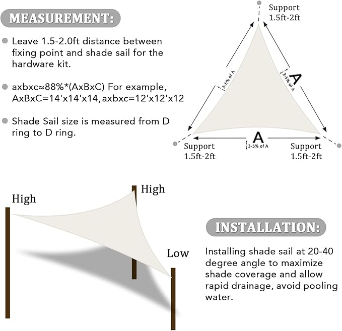 Shade&Beyond Sun Shade Sail Breathable UV Block Outdoor Covering Cloth for Backyard, Pool, 16'X16'X22.6', Cream (Customized Available)