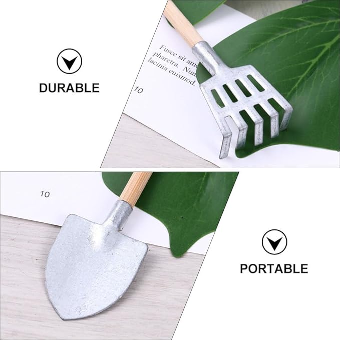 Artibetter 15 pcs Mini Gardening Tools Set Metal Garden Tools Grass Rakes Miniature Garden Tool Set