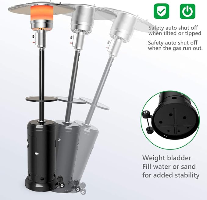 Tangkula 50,000 BTU Propane Patio Heater with Wheels, Outdoor Heaters for Patio with Shelf Tabletop, Stainless Steel Burner, Auto Shut Off & Tip-Over Protection, Portable Patio Heaters for Outdoor Use