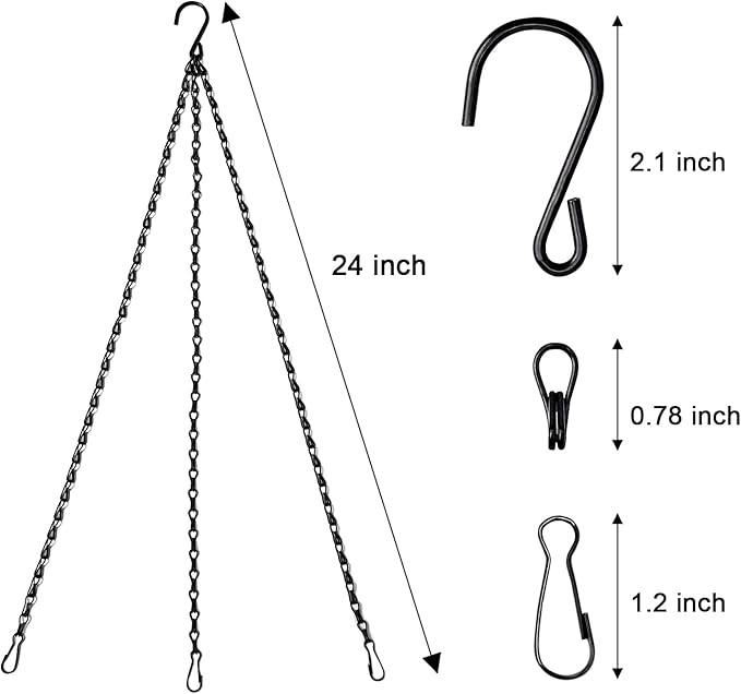 Benvo 24 inch Long Hanging Chains for Plants Flower Pot Basket Chains 3 Point Replacement Chain Hangers for Lanterns, Bird Feeders, Planters and Other Ornaments (Pack of 3)