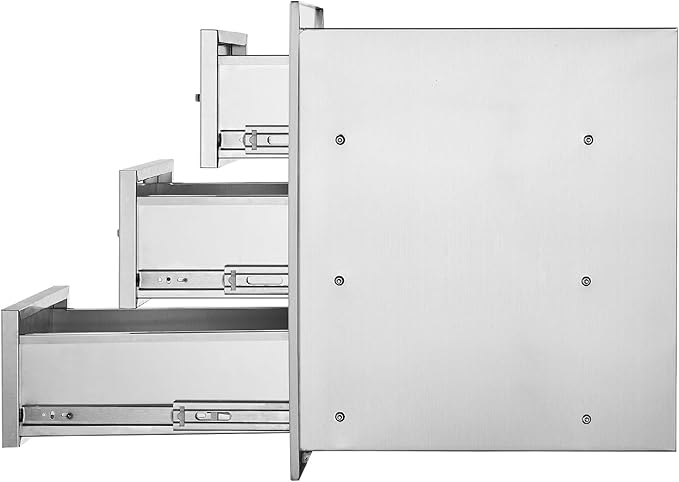 Mophorn Outdoor Kitchen Drawers 16" W x 21.5" H x 18" D, Flush Mount Triple Access BBQ Drawers with Stainless Steel Handle, BBQ Island Drawers for Outdoor Kitchens or BBQ Island Patio Grill Station